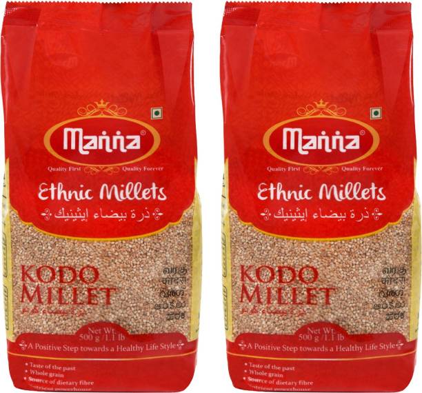 Manna Kodo Millet Natural Grains 1kg (500g x 2 Packs) - (Kodra / Varagu / Arikelu / Hark / Varigu) | Native Low GI Millet Rice | High Protein & 100% More Fibre than Rice Kodo Millet