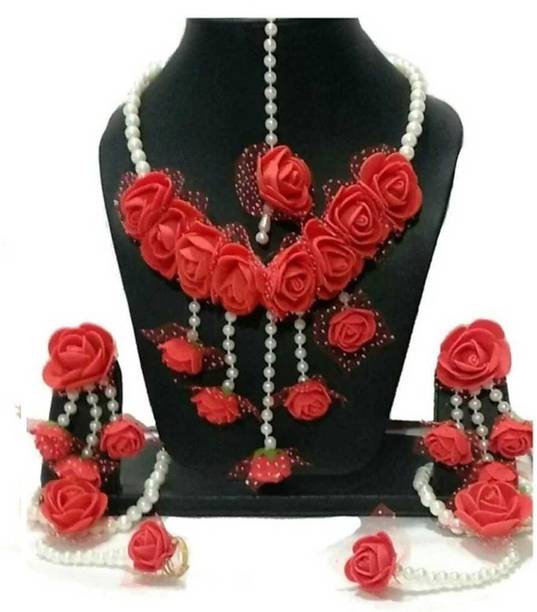 style revolver Fabric, Plastic, Paper Red, White Jewellery Set