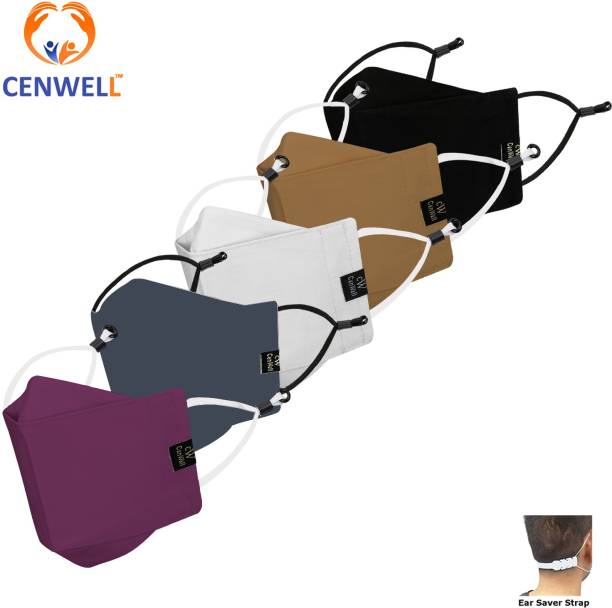 CENWELL 5 Pc Pure Cotton 3D Face Mask 6 Layer Fabric N95 for Men Women 3D MASK Water Resistant, Reusable, Washable Cloth Mask With Melt Blown Fabric Layer
