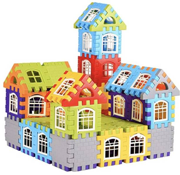 kipa Made in India Multi Colored 72 Pcs + 30 Windows Mega Jumbo Happy Home House Building Block with Attractive Windows and Smooth Rounded Edges Blocks Game Fun