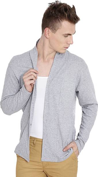 GLAMPANDA Solid Collared Neck Casual Men Grey Sweater