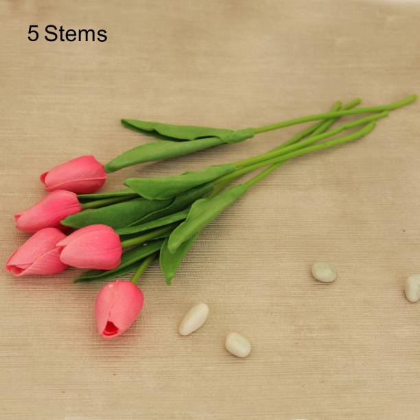 TIED RIBBONS Decorative Artificial Tulips Flower for Vase Pot Home Decor Gift Item Decorations Pink Tulips Artificial Flower
