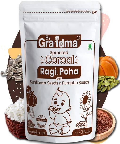 By Grandma Sprouted Cereal - Sprouted Ragi, Poha Rice, Sunflower seeds, Pumpkin Seeds Instant baby Food For 6+ month babies | Preservative Free Instant Porridge Mix for 6 - 36 months babies | (Pack of 1) Cereal