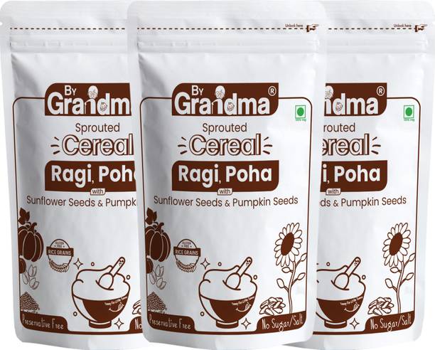 By Grandma Sprouted Cereal - Sprouted Ragi, Poha Rice, Sunflower seeds, Pumpkin Seeds Instant baby Food For 6+ month babies | Preservative Free Instant Porridge Mix for 6 - 36 months babies | (Pack of 3) Cereal