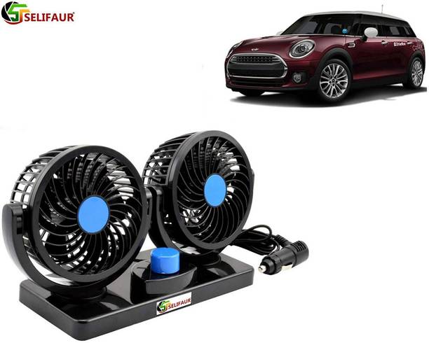 Selifaur F275 - Mitchell 12V DC Electric Car Fan for Dashboad 360 Degree Rotatable Dual Head Car Auto Cooling Air Fan Mini Clubman Car Interior Fan
