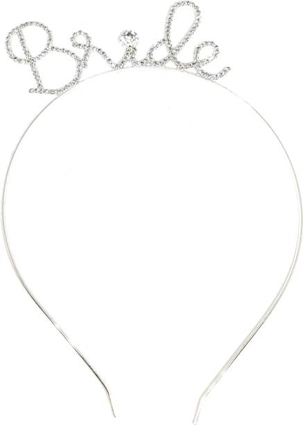 Bunty Silver Bride Crystal Crown Tiara for Girls Hair Band (Silver) Hair Band