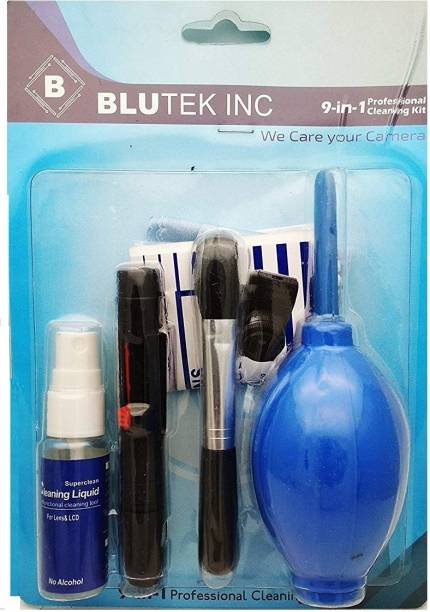 blutek 9 in 1 Professional Cleaning kit (Air Blower,Brush,Lenspen,cleaning cloth,cotton bud,Tissue,Cleaning Solution,Wet wipes,Dry wipes) For Canon Sony Nikon Fujifilm  Lens Cleaner