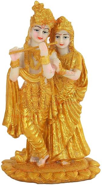 Starpion Gold Plated God of Love Radha Krishna Idol Statue,Lord Krishna Love Lotus Couple Decorative Showpiece - 19 cm