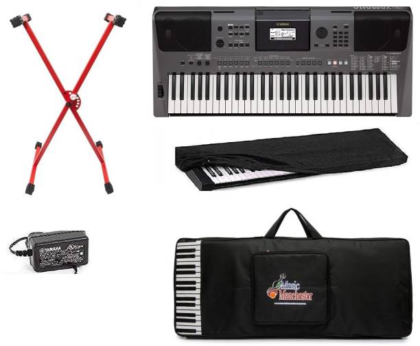 YAMAHA 500 PSR-I500, 61 Keys keyboard with free adapter, black carry bag, dust cover and red stand combo pack Digital Portable Keyboard