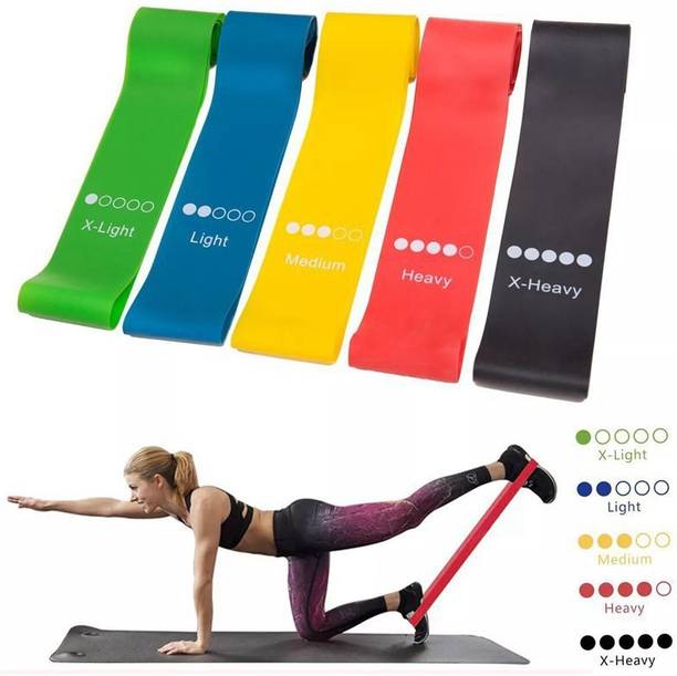 Khargadham Set of 5 Bands for Physical Therapy, Stretching, Home Fitness, Yoga Resistance Tube