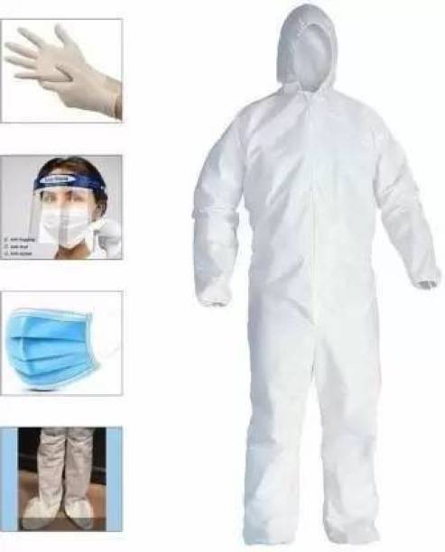 sky enterprise shop Sky- PPE KIT with Full Body Coverall, Latex Gloves, Shoe Cover, Face Mask, Face Shield, Complete PPE kit for Doctors, Washable & Reusable Blue1 Safety Jacket Safety Jacket Safety Jacket Safety Jacket (WHITE) Safety Jacket
