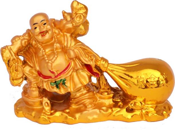 shoppersduniya Feng Shui Laughing Buddha with Money Bag (Potli ) for Wealth, Good Luck and Success Decorative Showpiece | Home, Office, Drawing Room Decor Decorative Showpiece  -  7 cm