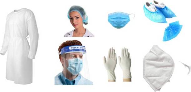 supreme electrotek solutions shop Travelling Kit Gown Cap N95mask Face Shield Latex Glove Shoe Cover Safety Jacket (Blue) Size Standard Disposable and Reusable and Washable Gown Kit Set Pack of 1 Set Kit Safety Jacket