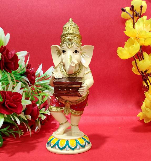 Sawcart Lord Ganesha Dancing &amp; Playing Harmonium Handicraft Cute Figurines of Ganesh Vinayak Idol Decorative Showpiece for Prosperity Fortune Home Office Temple Décor Housewarming Gift Decorative Showpiece  -  19 cm