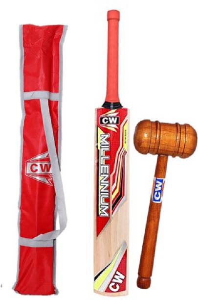 CW Millennium Kashmir Willow BAT Full Size with Mallet Cricket Bat for Leather Ball Cricket Kit