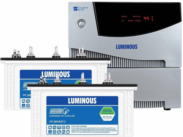 LUMINOUS Cruze 2KVA Inverter with PC 18042TJ 150AH Tubular Battery (2 Batteries) Tubular Inverter Battery