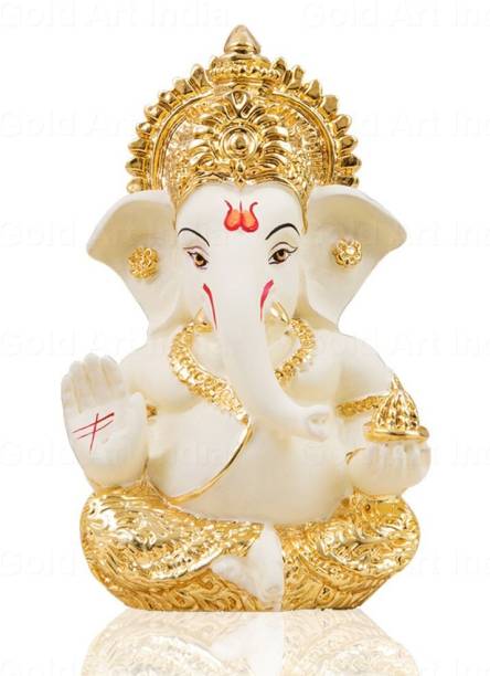 Gold Art India Gold Art India Gold plated Ganesha with cream terracotta color Lord Ganesha for gift Ganesha for car dashboard Ganesha Showpiece Diwali gifts Birthday gifts Decorative Showpiece  -  9 cm