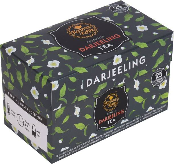 Karma Kettle Darjeeling Tea Unbleached and Staple-Free 25 Teabags Black Tea Bags Box