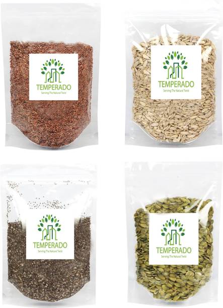 Temperado Raw Seeds Combo (Pumpkin,Sunflower,Flax,Chia Seeds)|seed mix|edible seeds 1kg ( pack of 4, 250 gm each) Chia Seeds, Brown Flax Seeds, Sunflower Seeds, Pumpkin Seeds