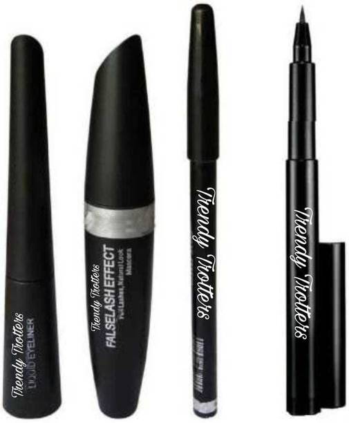 Trendy Trotters Matte Liquid EyeLiner & Mascara & KaJal & Eyebrow Pencil BlacK ( 4 IN 1 ) 4.5 ml
