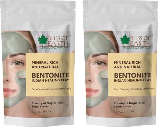 Bliss of Earth 100% Pure Bentonite Clay Powder | 2x100GM | Indian Healing Clay | Natural Detoxifying Healing Facial Mask To Exfoliate and Deep Pore Cleansing | Remove Excessive Oil |Rejuvenates Skin & Hair | Reduced Acnes
