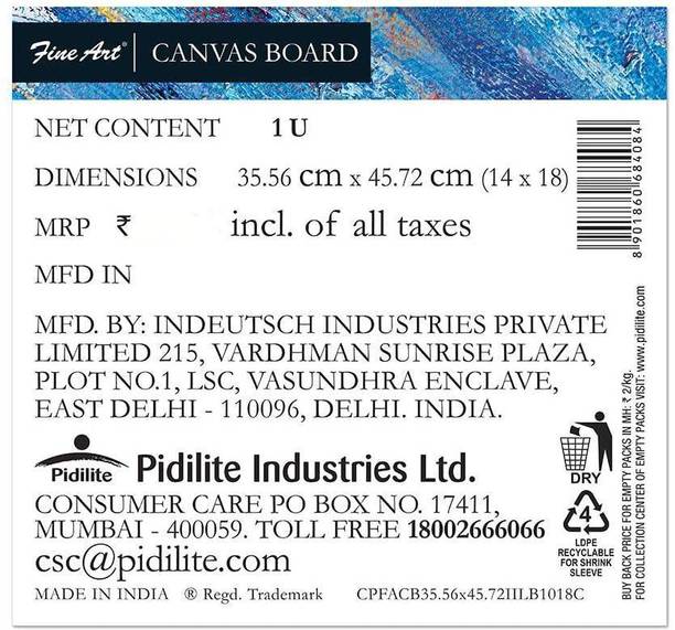 Fine Art 14 X 18 Inch Canvas Board, 100% Cotton Fine Grain Board Canvas (Set of 1)