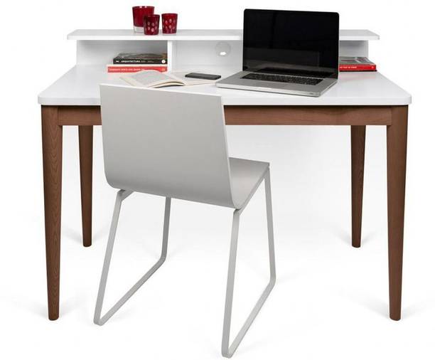 APRODZ Mango Wood Modulo Study Desk Table for Home and Office | Brown & White Finish Metal Study Table