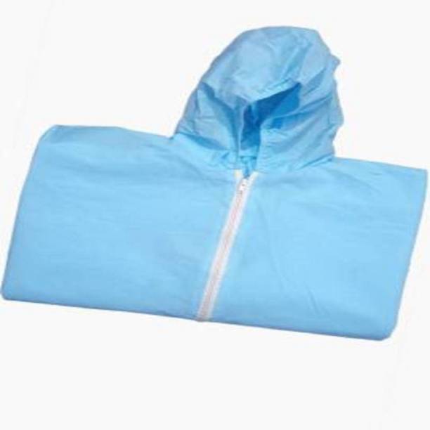 Khushi PPE KIT with full body cover all (60 GSM) , Head cover , Gloves , safety Goggles, 3 Ply face mask, (1 Items in the set) Safety Jacket (SKY BLUE) Safety Jacket