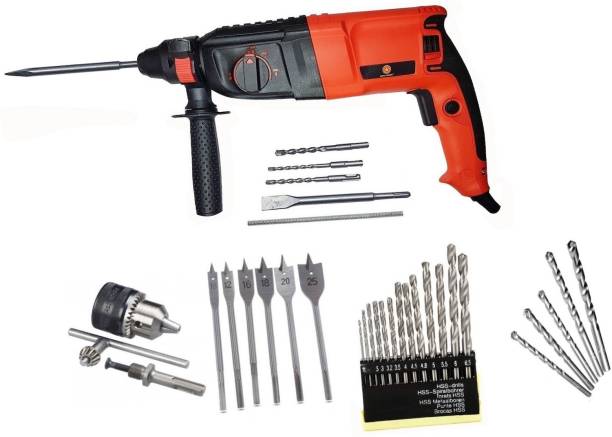 Qualigen WITH 6 MONTHS WARRANTY Heavy duty 26mm Rotary Electric Hammer Machine 900W with 13pc hss 5pc masonry 6pc flat wood 13mm Drill chiuck and SDS adapter Rotary Hammer Drill