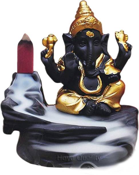 Hoyaquality Handcrafted Smoke Ganesha Fountain Back-flow incense burner with 15 Smoke Back-flow Incense Cone in Incense Sticks for home | Lord Ganesha Idols for home decor | Ganesha Statue | Ganesha idol for car dashboard, gifts, home &amp; Showpieces &amp; Figurines | Ganesh ji ki Murti | Statues | Statue for car | Showpieces for gift | Showpieces in home (6 cm X 9 cm X 12 cm) - Decorative Showpiece Polyresin Incense Holder