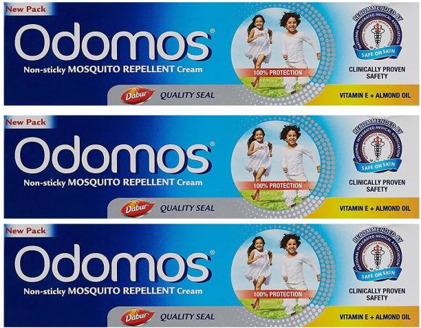 Dabur Odomos Non-Sticky Mosquito Repellent Cream (With Vitamin E & Almond) - 3 x 100 g Packs