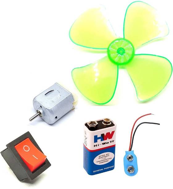 ERH India 1Pcs DC Motor + 4 Blade Fan + Rocker Switch + 9V Battery Hobby DIY Science Project Kit Motor Control Electronic Hobby Kit