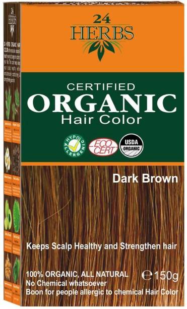 24 Herbs Certified Organic Dark Brown Chemical Free Hair Color , Dark Brown