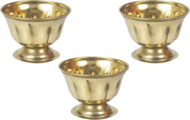 Spillbox Brass Puja chandhan Kunkuma Turmeric Sandal multipurpose Bowl Stand for temple home-SMALL-Pack Of-3 Brass