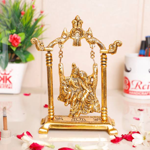 KridayKraft Radha Krishna on Swing jhula Metal Statue Gold Plated Decor Your Home,Office & Radha Krishna Murti,Showpiece Figurines,Religious idol Gift Article... Decorative Showpiece  -  20 cm
