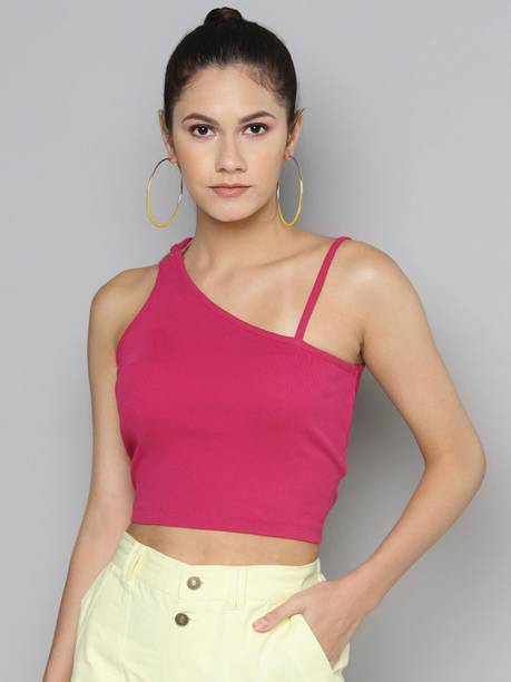 Casual Shoulder Straps Solid Women Pink Top