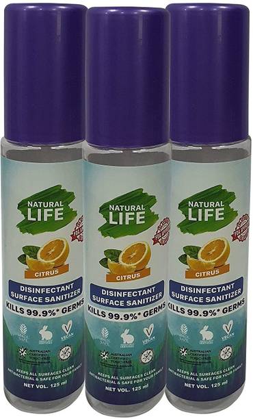 Natural Life FDA Approved Disinfectant Surface Sanitizer, Multi-Surface Degreaser, Baby & Pet Safe, Germs Protection- 125ml x 3 (Pack of 3)