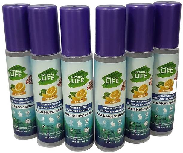 Natural Life FDA Approved Disinfectant Surface Sanitizer, Multi-Surface, Germs Protection- 125ml x 5 (Pack of 5) (Buy 5 and Get 1 Free)