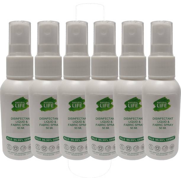 Natural Life Disinfectant Liquid & Fabric Spray for Germ Protection, Prevents & Continuously Kills 99.99% Germs - 50 ml x 6 (Pack of 6)