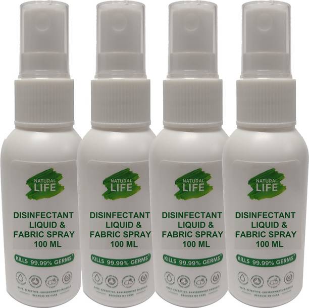 Natural Life Disinfectant Liquid & Fabric Spray for Germ Protection, Prevents & Continuously Kills 99.99% Germs - 100 ml x 4 (Pack of 4)