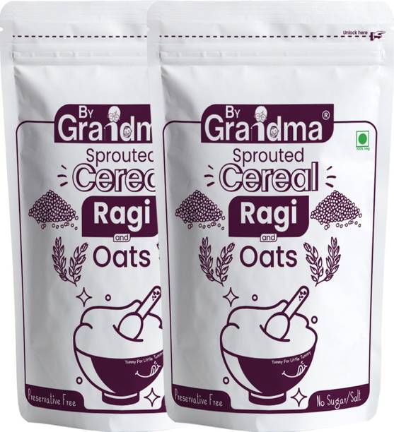 By Grandma Sprouted Cereal Mix - Ragi and Oats Instant baby food For 8 month babies | Preservative Free Instant Porridge Mix for 8 - 36 months babies | (Pack of 2) Cereal
