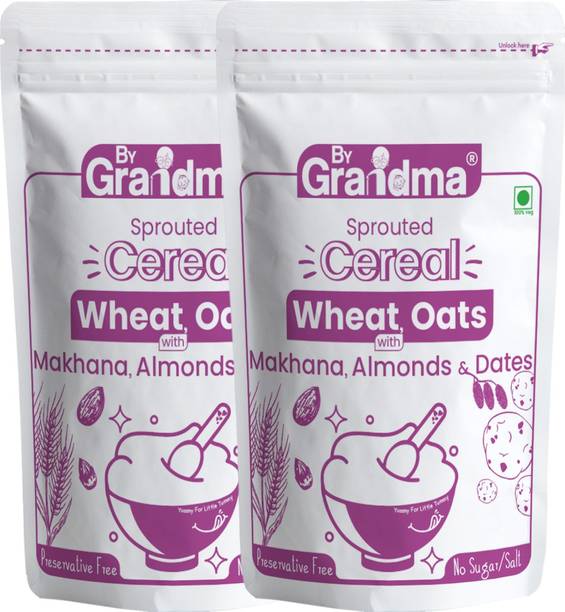 By Grandma Sprouted Cereal Mix –Sprouted Wheat, Dates and Almond Instant baby food For 8 month babies | Preservative Free Instant Porridge Mix for 8 - 36 months babies | (Pack of 2) Cereal