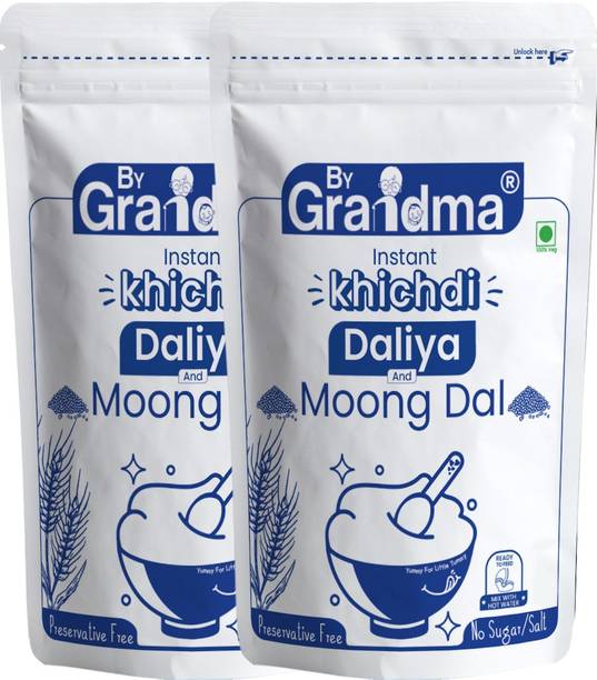 By Grandma Sprouted Cereal Instant Kichidi Mix - Broken Wheat and Moong Dal Instant baby food For 8 month babies | Preservative Free Instant Porridge Mix for 8 - 36 months babies | (Pack of 2) Cereal