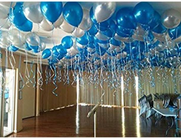 FANEX Solid Theme Balloon (Blue and Silver) - Pack of 50 Balloon