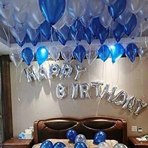 FANEX Solid Happy Birthday Silver Balloon Balloon