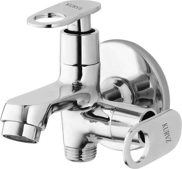 Kurvz Max Brass Bib Cock 2 in 1 Water Tap Two Way Bib Cock With Wall Flange Bib Tap Faucet Twin Elbow Valve Faucet