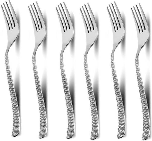 पैरेज Stainless Steel Dinner Forks Set with Zig Zag Design, Tableware, Set of 6, Silver स्टेनलेस स्टील डेज़र्ट फोर्क सेट