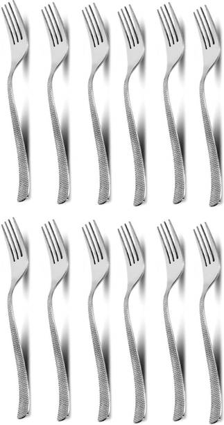 पैरेज Stainless Steel Dinner Forks Set with Zig Zag Design, Tableware, Set of 12, SilveR स्टेनलेस स्टील डेज़र्ट फोर्क सेट