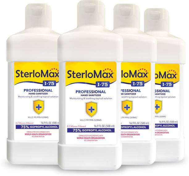 SterloMax Pack of 4 - 75% Isopropyl Alcohol-based Hand Rub Sanitizer and Disinfectant 500 ML Hand Sanitizer Bottle