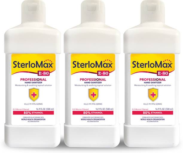 SterloMax Pack of 3 - 80% Ethanol-based Hand Rub Sanitizer and Disinfectant 500 ML Hand Sanitizer Bottle